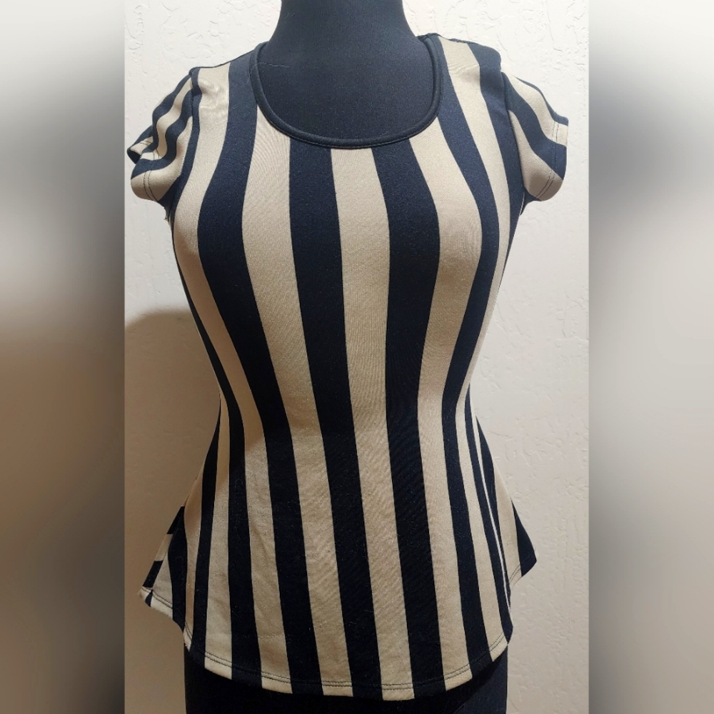 Persaya black beige stripe mesh bow top S